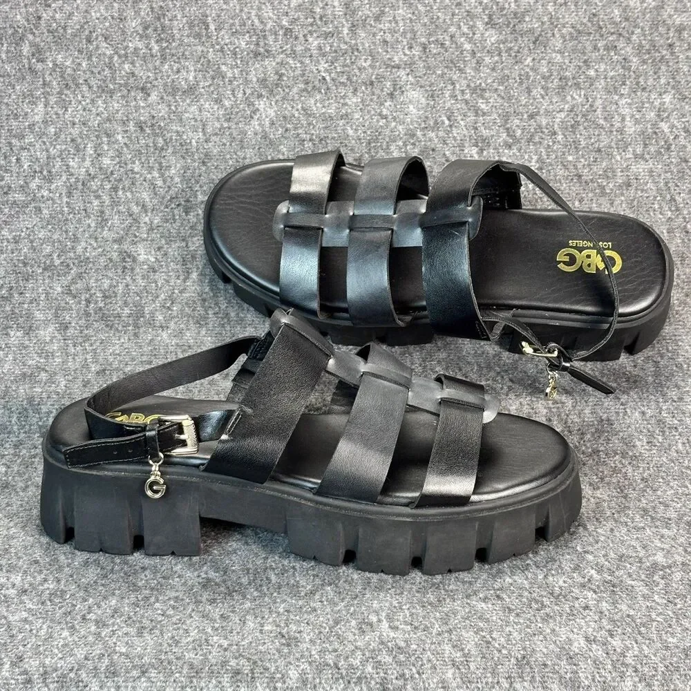 GBG Los Angeles Women’s Gladiator Platform Sandals Black Lug Sole Size 11M